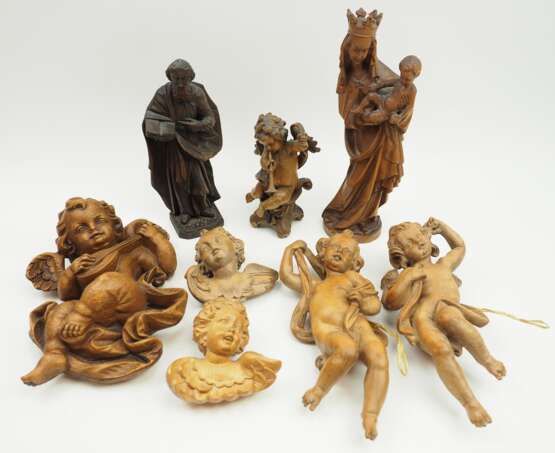 Holz Putten und Madonna aus Oberammergau - 8 Figuren. - Foto 1