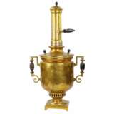 Russian cylindrical brass samovar with pipe and lid. 19th century. TNACH. Wood Eclecticism 19th century - photo 3