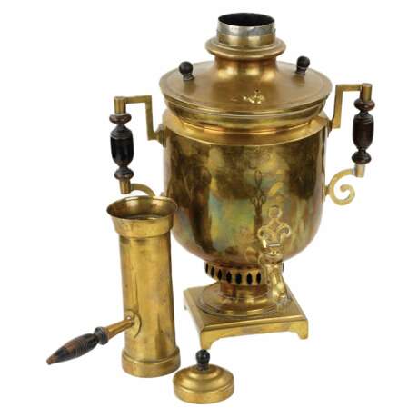 Russian cylindrical brass samovar with pipe and lid. 19th century. TNACH. Wood Eclecticism 19th century - photo 4