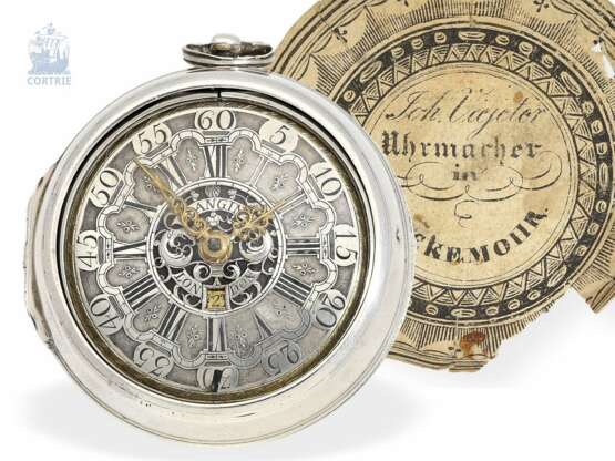 Taschenuhr: englische Doppelgehäuse-Spindeluhr mit Datum, signiert Langin London, ca.1740 - photo 1