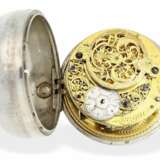 Taschenuhr: englische Doppelgehäuse-Spindeluhr mit Datum, signiert Langin London, ca.1740 - photo 5