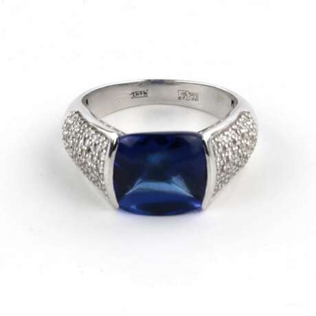 18K white gold ring with diamonds and tanzanite. Diamonds 21th century - photo 5