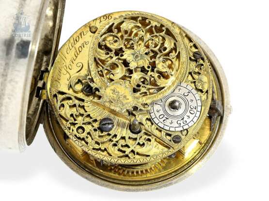 Taschenuhr: besonders große englische Doppelgehäuse-Spindeluhr mit Datum, eine der ersten Uhren des bekannten Uhrmachers Samuel Weldon, London 1741 - photo 2