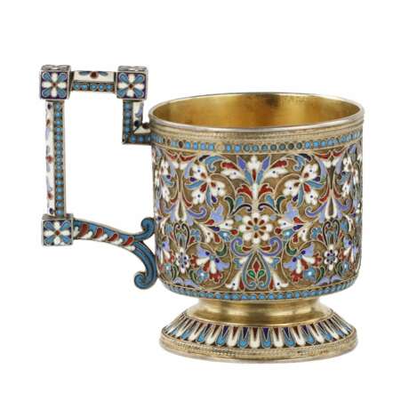 N.V. Alekseev. Silver glass holder in cloisonn&eacute; enamels. Moscow. The turn of the 19th and 20th centuries. Silver 88 Cloisonné enamel Gilding Neo-Russian At the turn of 19th -20th century - photo 3