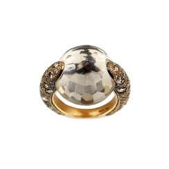 Cocktail gold ring 18K, Pomellato Tango Smoky Quartz Diamond. 