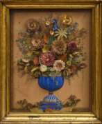 Collections. Biedermeier Seemannsarbeit „Blumenvase“ 1845 in Diorama-Rahmung, 3D Papiercollage, verso bez.: &quot;angefertigt von einem Schiffszimermann an Bord der hamburger Bark 'Louise' Capt. A.L.F. Wortmann, 1845, auf der Reise v…