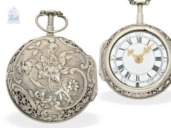 Taschenuhr: prächtige, frühe Doppelgehäuse-Spindeluhr mit Achtelrepetition, Charles Cabrier London, um 1740, bedeutender Londoner Uhrmacher - photo 1