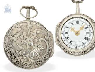 Taschenuhr: prächtige, frühe Doppelgehäuse-Spindeluhr mit Achtelrepetition, Charles Cabrier London, um 1740, bedeutender Londoner Uhrmacher