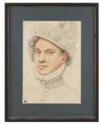 Overview. Graphic portrait of a young man in a beret. In the spirit of Jean Clouet 