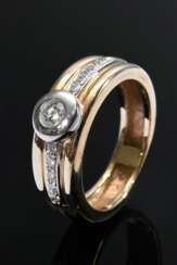 Moderner Gelb- und Weißgold 585 Ring mit Solitär Brillant in Brillantleiste (zus. ca. 0.40ct/VSI-SI/W), 9g, Gr. 59