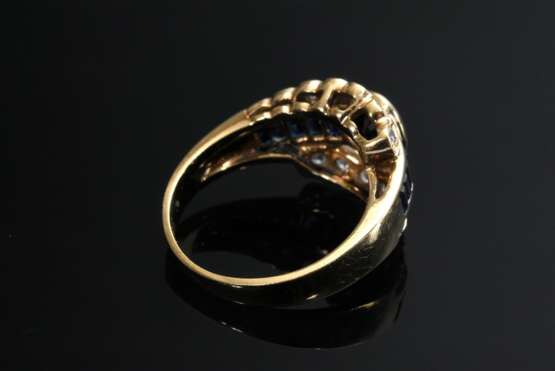 Gelbgold 585 Ring mit Achtkant Diamanten (zus. ca. 0.25ct/VSI/W) und Saphirleiste (zus. ca. 1.40ct), 4g, Gr. 52 - фото 3