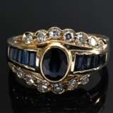 Gelbgold 585 Ring mit Achtkant Diamanten (zus. ca. 0.25ct/VSI/W) und Saphirleiste (zus. ca. 1.40ct), 4g, Gr. 52 - фото 4