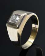 Übersicht. Gelbgold 585 Bandring mit Brillant (ca. 0.44ct/P1/TCR), 6,7g, Gr. 59