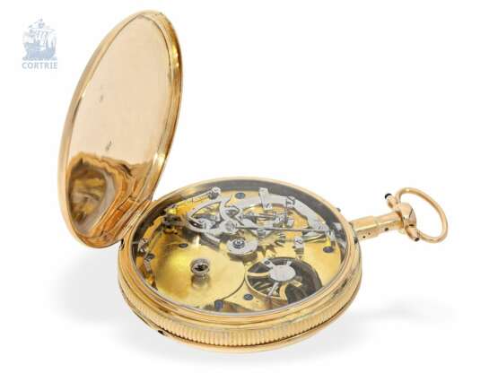 Taschenuhr: besonders schön erhaltene, große französische 18K Gold Taschenuhr mit Repetition und sichtbarem Schlagwerk, Frankreich um 1820 - photo 3