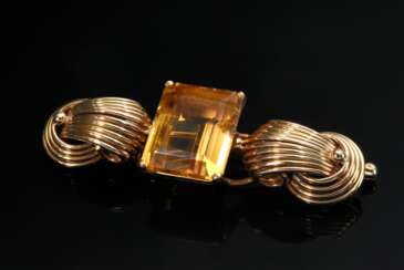 Handgefertigte Rotgold Midcentury Nadel mit Citrin im Treppenschliff (ca. 6.7ct), 9g, L. 4,5cm