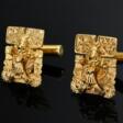 Paar Gelbgold 585 Manschettenknöpfe mit Azteken Symbolen, Mexiko, 9,8g, 1,9x1,3cm - Prix ​​des enchères