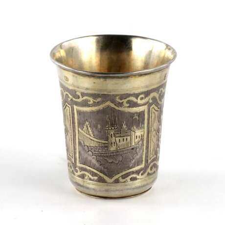 Russian silver vodka cup with city views. Silver 84 Eclecticism 19th century - photo 1