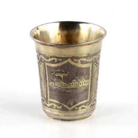 Russian silver vodka cup with city views. Silver 84 Eclecticism 19th century - photo 3