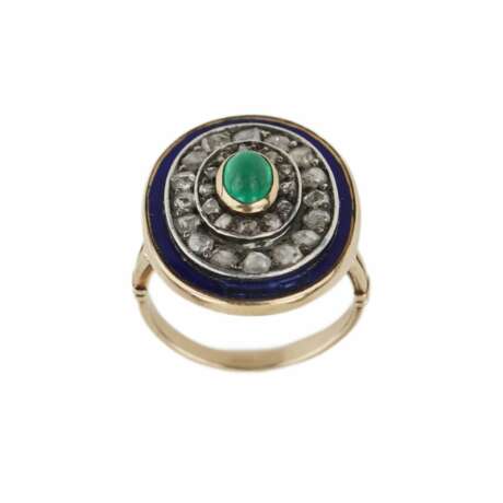 583 gold ring with emerald diamonds and blue enamel. Enamel Eclecticism 20th century - photo 2