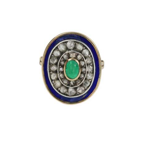 583 gold ring with emerald diamonds and blue enamel. Enamel Eclecticism 20th century - photo 3