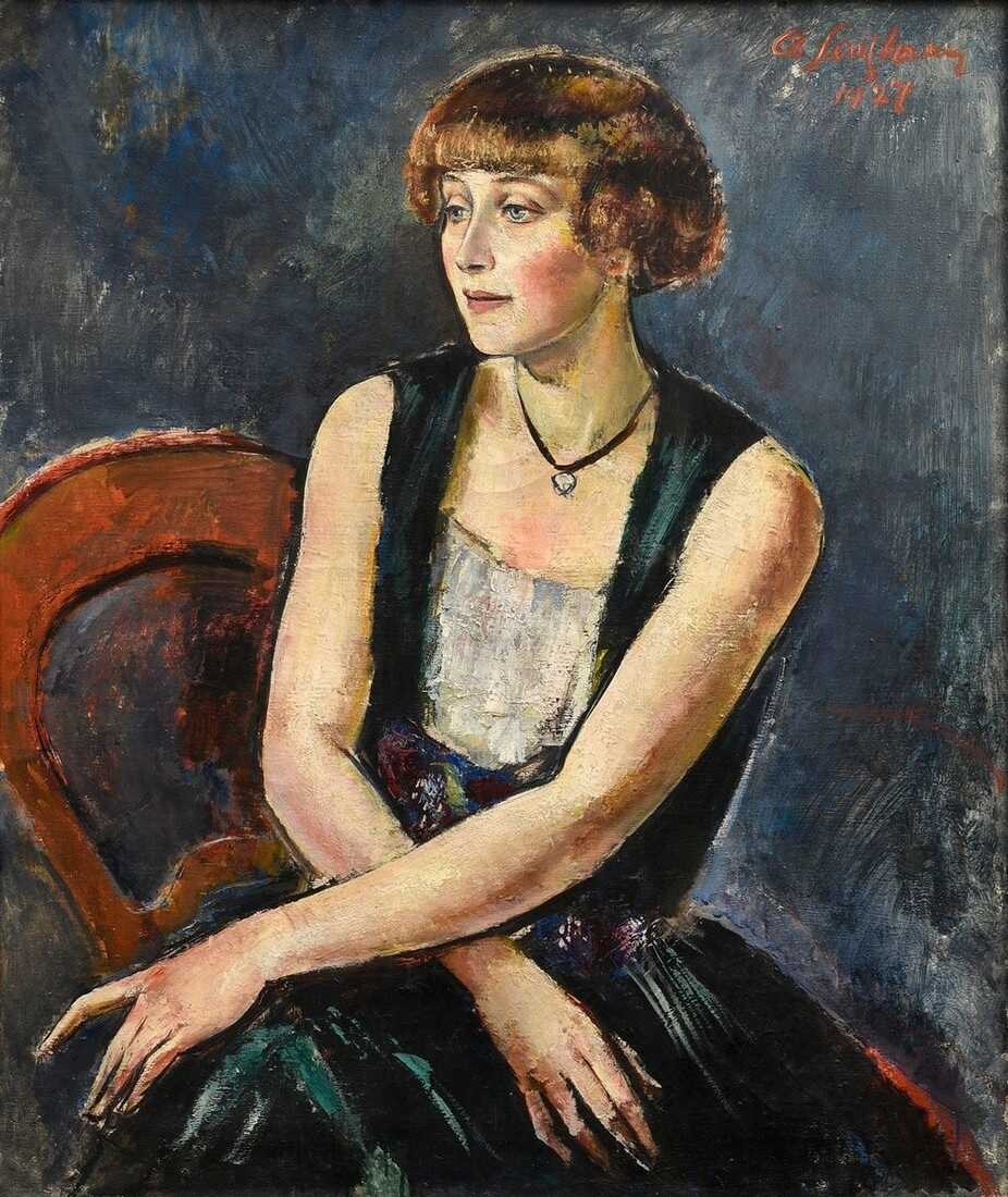 Faistauer, Anton (1887-1930) &quot;Sitzende Dame mit Pagenkopf (Liesl Schöller)“ 1927, Öl/Leinwand, o.r. sign./dat., verso auf Keilrahmen und Leinwand bez., Rahmen und Keilrahmen mit Stempel (Hamburg/Bundesadler), Prunkr…