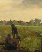 Aperçu. Schult, Johann (1889-?) &quot;Feldarbeit“, Öl/Leinwand auf Malpappe kaschiert, u.r. sign., 24,5x41cm, kleine Rahmungsdefekte, leicht verschmutzt