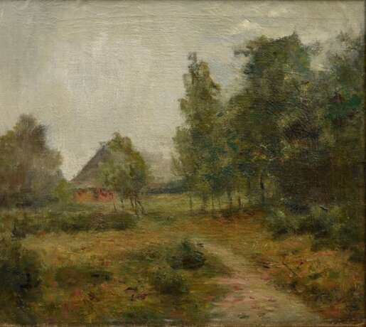 Höckner, Rudolf (1864-1942) "Weg mit Bauernkate", Öl/Leinwand, Impressionisten Rahmen (Altersspuren), 44,8x50,5cm (m.R. 69,5x74,5cm), Craquelé - photo 1