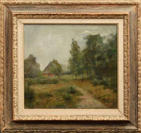 Höckner, Rudolf (1864-1942) "Weg mit Bauernkate", Öl/Leinwand, Impressionisten Rahmen (Altersspuren), 44,8x50,5cm (m.R. 69,5x74,5cm), Craquelé - Foto 2