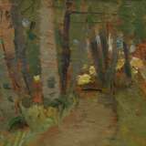 Höckner, Rudolf (1864-1942) "Waldweg", Öl/Malpappe, verso bez., 12,3x13,2cm (m.R. 25,3x33,8cm), Craquelé - photo 1