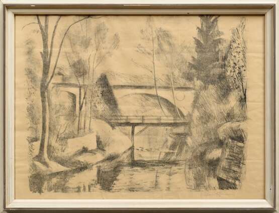 Ahlers-Hestermann, Friedrich (1883-1973) „Alsterlandschaft“, Lithographie, u.r. sign., u.l. i.d. Platte sign./dat., 44,5x60cm (m.R. 50x65cm), knickspurig, leicht vergilbt - фото 2