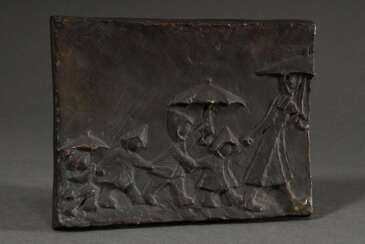 Mohr-Möller, Vera (1911-1998) &quot;Kindergarten im Regen&quot; 1980, Bronze, sign./num., 36/300, Gießerstempel &quot;Barth/Elmenhorst&quot;, Kunstpreis von 1980, 15x20cm, mit Zertifikat, min. berieben