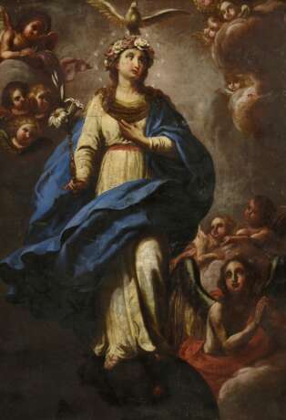 Troger, Paul (1698-1762) zugeschr. Fahnenbild "Maria Immaculata" und "Hl. Katharina und Hl. Agnes von Rom" um 1737, Öl/Leinwand, doppelseitig bemalt, Haltestangen mit vergoldeten Enden, 92x68,5cm (96x… - photo 3