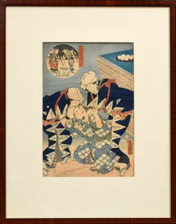 Utagawa Kunisada (1786-1864) "Putztag am Jahresende" 1859, Farbholzschnitt, Akt 11 aus der Serie "Chûshingura E-kyodai", sign. Toyokuni ga, Verleger Moriya Jihei, 35,x24cm (m.R. 58,5x46,3cm), leicht v… - фото 2