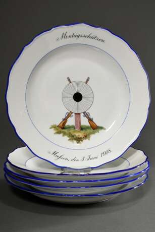 5 Diverse Meissen "Schützenteller", Porzellan farbig bemalt, jeweils datiert "1889-1918", Ø 25cm - photo 1