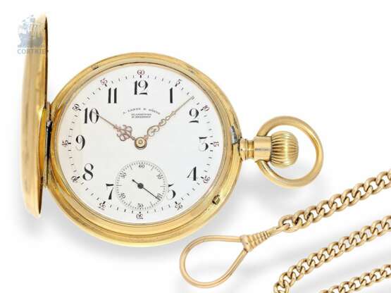 Taschenuhr: frühe Goldsavonnette von A. Lange & Söhne Glashütte mit massiver Uhrenkette, No. 27079, Glashütte 1888 - фото 1