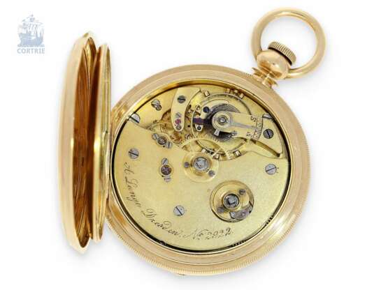 Taschenuhr: Lange-Rarität, museale, ganz frühe, schwere A.Lange Dresden Goldsavonnette mit Schlüsselaufzug, in Qualität 1A, No.2922 von ca. 1860, eine der frühesten bekannten Lange Uhren in 1A Qualität - photo 4