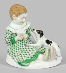 Jugendstil-Figur Kind mit Hund