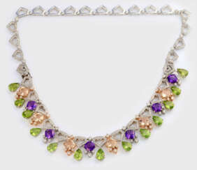 Glamouröses Collier mit Peridots, Amethysten und Morganiten