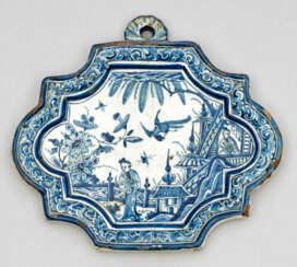 Seltene Delfter Wand-Bildplatte (Plaque) mit Chinoiserie