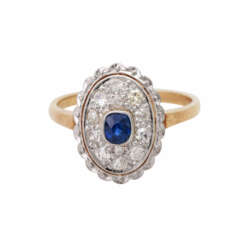 Hübscher Ring mit 1 Saphir und Diamanten
