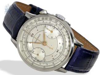 Armbanduhr: Longines-Rarität, großer, sog. "Pre-Reference" Stahl-Chronograph "Monopoussoir", Longines ca.1932