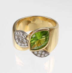 opulenter Peridot Brillant Ring - RG/WG 750.