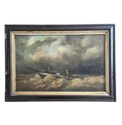 German School, Oil on Canvas, Scene of a Shipwreck, Indistinctly Signed, Dated 1840.