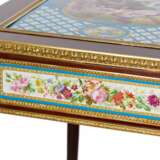 A magnificent ladies table with gilded bronze decor and porcelain panels in the style of Adam Weisweiler. France. 19th century Porcelain Hand Painted Gilding Napoleon III 19th century - photo 11