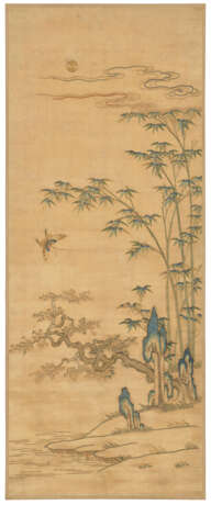 AN EMBROIDERED HANGING SCROLL OF BAMBOO AND BUTTERFLY - Foto 1