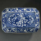 A BLUE AND WHITE RECTANGULAR CUSHION-FORM BOX AND A COVER - photo 3