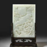 A WELL-CARVED PALE GREENISH-WHITE JADE TABLE SCREEN - фото 2