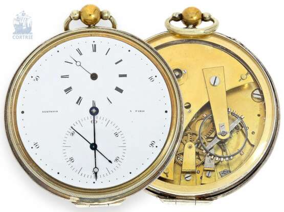 Taschenuhr: Rarität, außerordentlich seltenes Taschenchronometer mit Regulatorzifferblatt, verm. Louis Berthoud Paris, um 1800, ehemals Bestandteil der " COLLECTION SCIENTIFIQUE DE JEAN-CLAUDE SABRIER" - Foto 1