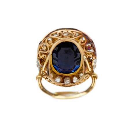 Bague en or et platine avec saphir et diamants. Saphir Eclecticism 20th century - photo 6