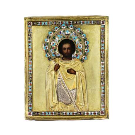 Moscow icon in gilded silver with enamels. John the Warrior. 1899-1908. Oil on wood At the turn of 19th -20th century - photo 1